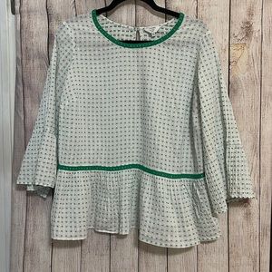 Crown & Ivy Green and White Polka Dot shirt with peplum bottom Sz 0X